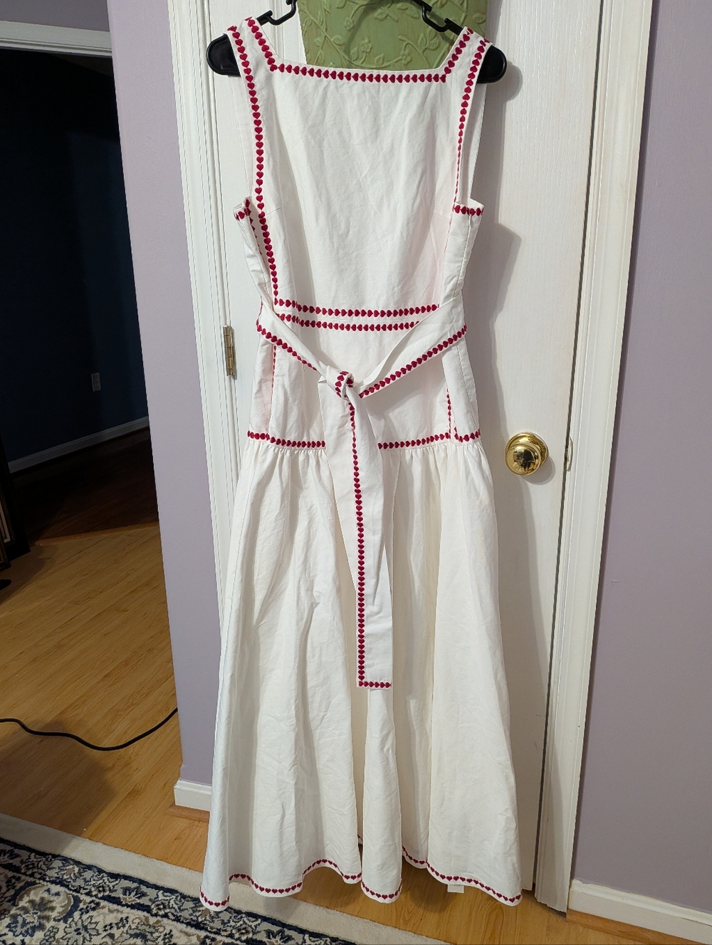 Commense White Maxi Dress with Red Heart Trim